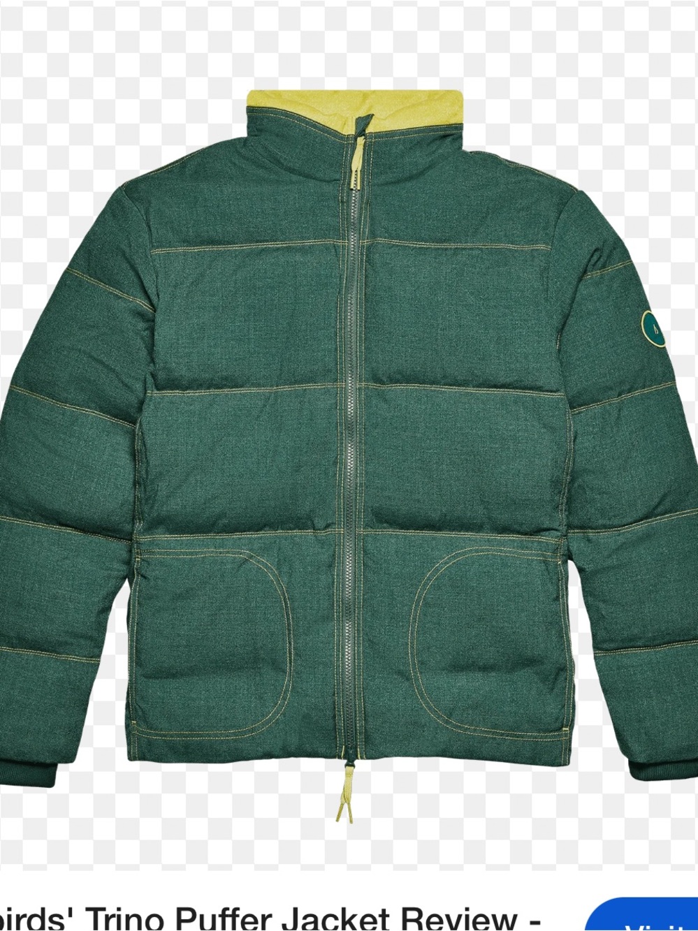 allbirds Olive Green Puffer Jacket with Yellow Lining L